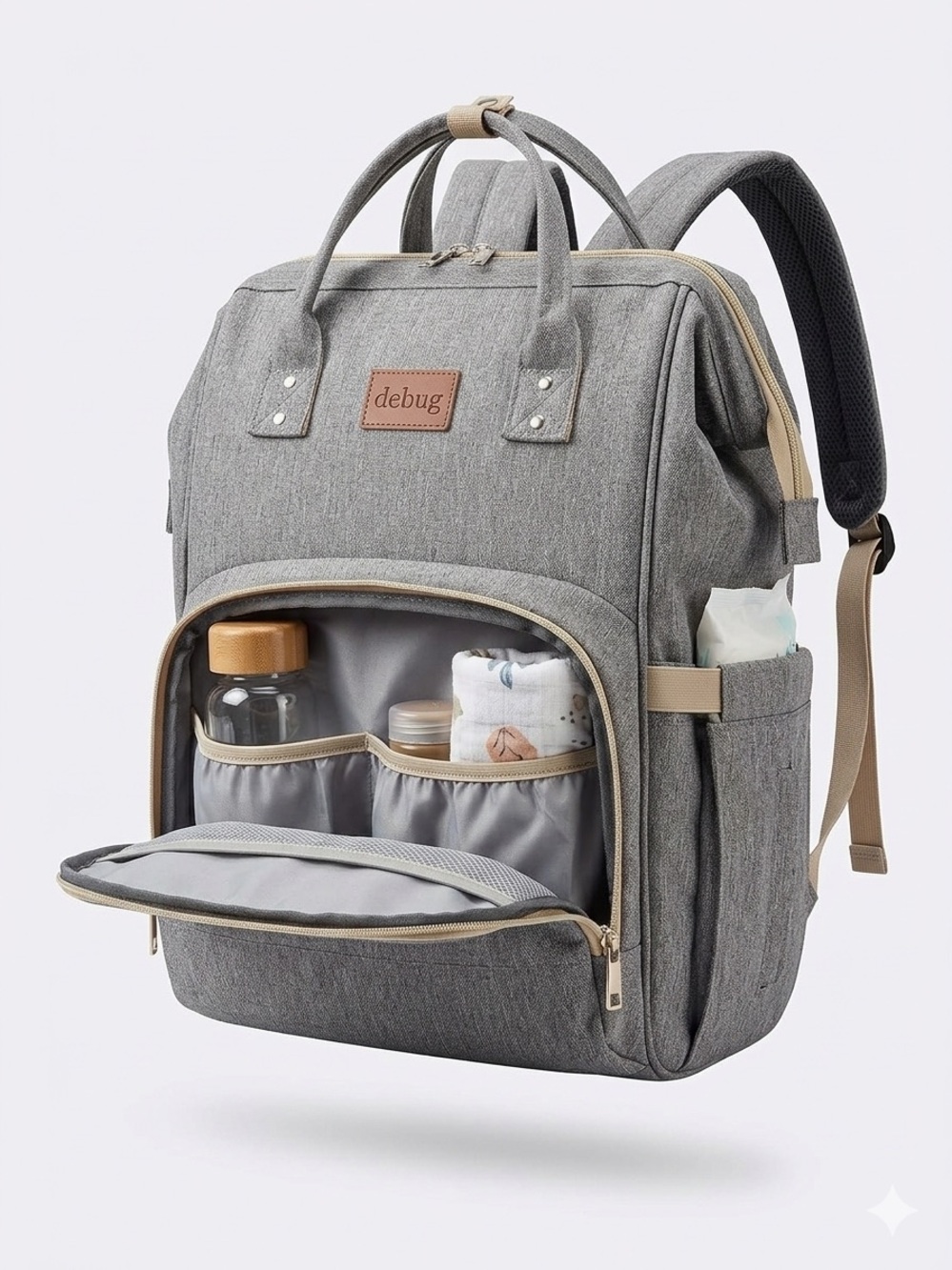 NWT DEBUG Baby Diaper Bag Backpack with Changing Station Gray Waterproof Large